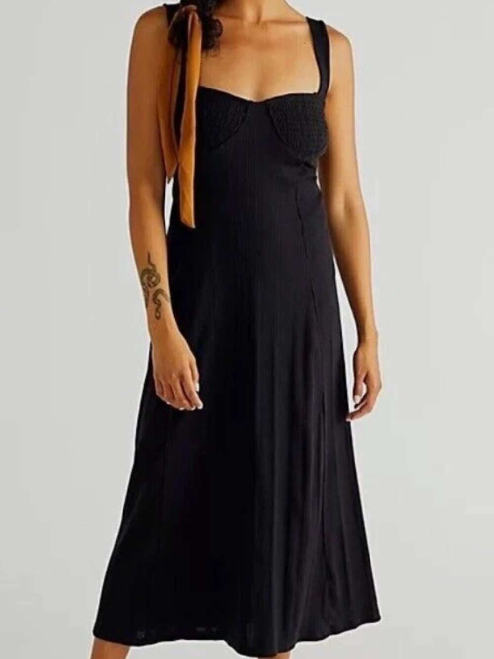 FREE PEOPLE Beach Black Ribbed Knit Stretch Aviva midi DRESS Medium